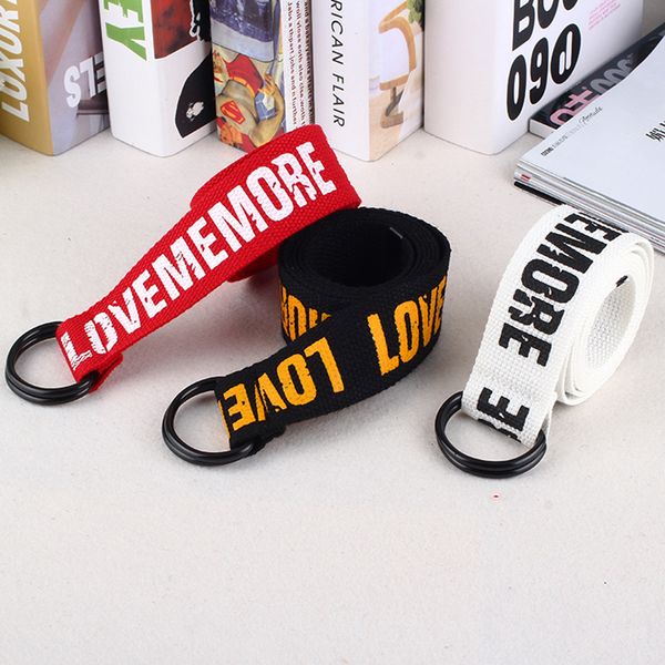 

love me more fashion fabric belts for women harajuku letter printed double d ring canvas female long belts for jeans 2019, Black;brown