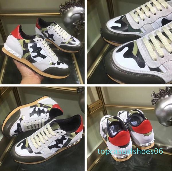 

new shoes fashion stud camouflage sneakers footwear men women flats luxury designer rockrunner trainers casual shoes 06tt, Black