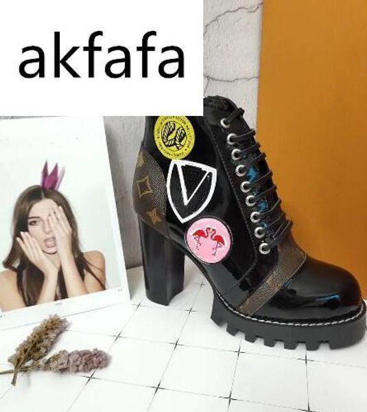 

famous brand shoes women's leather boots star trail popular thick heel black hide shoelace rubber outsole luxury martin boots box