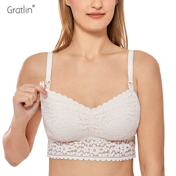

women's lace lightly lined maternity nursing bra wireless bralette, White