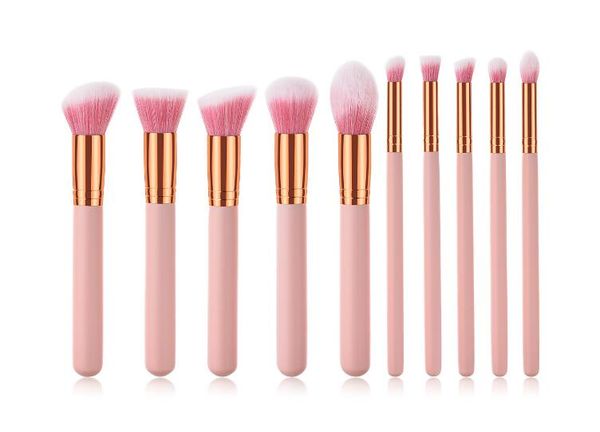 

beauty tools 10pcs makeup brushes set foundation gold tube pink wooden handle brush