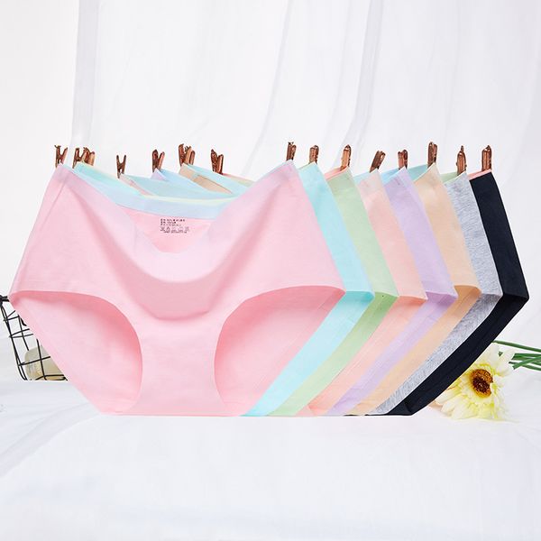 

new cotton underwear women's one piece seamless mid waist comfortable and breathable briefs, Black;pink