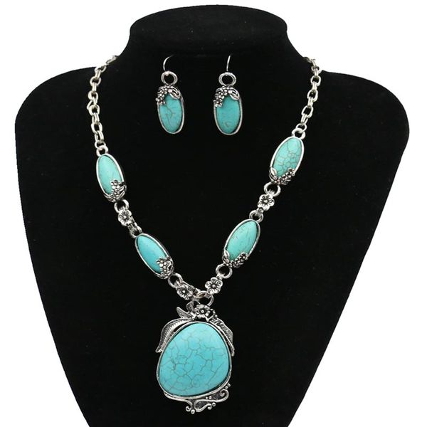 

luxury european and american famous new fashion factory direct national style jewelry selling tibetan large turquoise sweater chain neck, Golden;silver