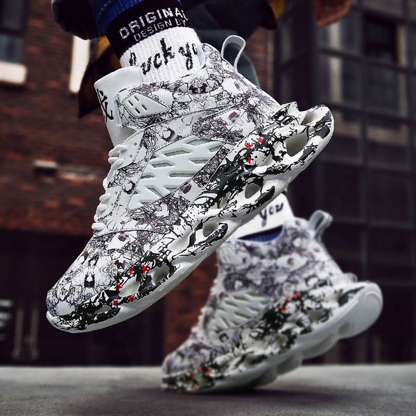 

shoes men graffiti sneakers chunky fashion men comfortable casual shoes male outdoor walking footwear tenis masculino, Black
