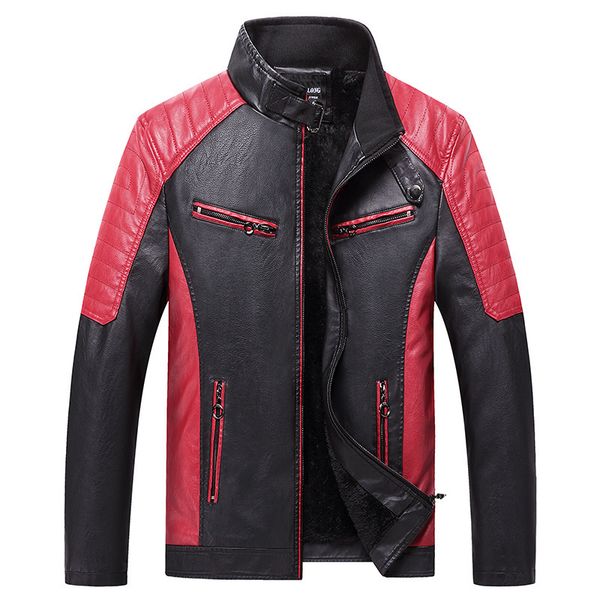 

leather jacket mens 2019 winter autumn patchwork pu motorcycle jackets fashion slim fit fleece coats male warm clothes,1981, Black