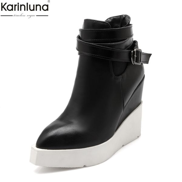 

karin new arrivals dropship large size 34-43 wedge high heels shoes woman boots pointed toe ankle boots woman shoes, Black