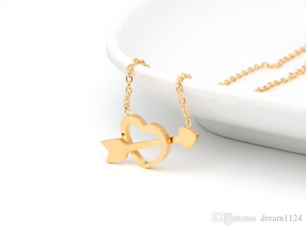 

charm fashion jewelry for women girl gold silver rose plated stainless steel an arrow through a heart pendant necklace the gift
