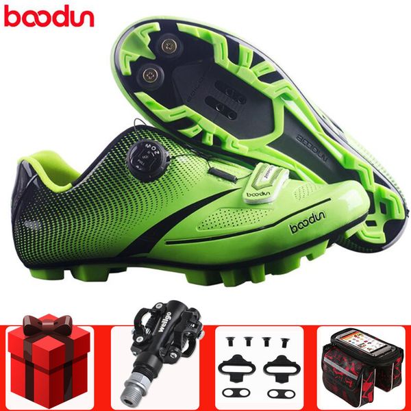 

boodun mtb cycling shoes add spd pedal set professional self-locking bicycle shoes non-slip bike racing sapatos de ciclismo, Black