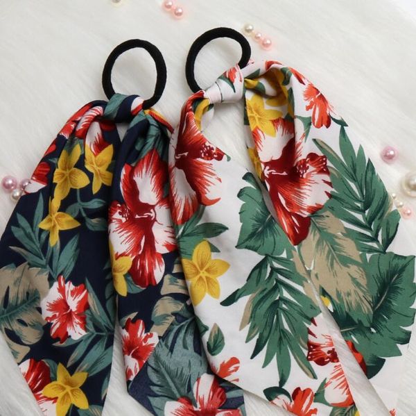 

chiffon hair scrunchies bowknot ribbon elastics scrunchy flowers hair rope ties hair bow ponytail holder accessories for women gi, Slivery;white