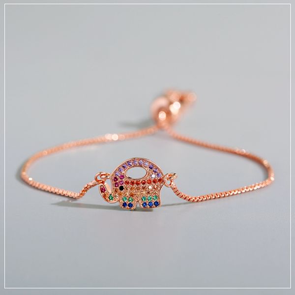 

unique colorful cubic zirconia elephant bracelet femme adjustable animal charm chain bracelets&bangles for women fashion jewelry, Black