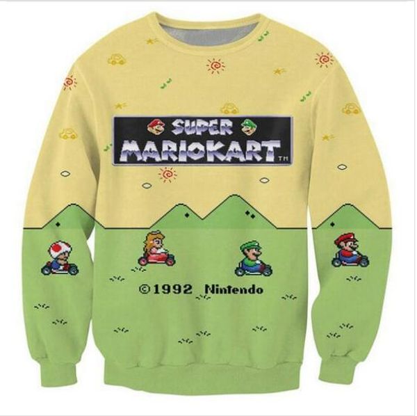 

2020 fashion sweatshirt super mario kart characters funny 3d print crewneck sweatshirt mens women style pullovers wy014, Black