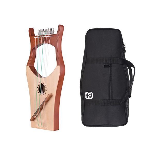 

wh01 10-string wooden lyre harp nylon strings rosewood oard rubber wood backboard string instrument with carry bag