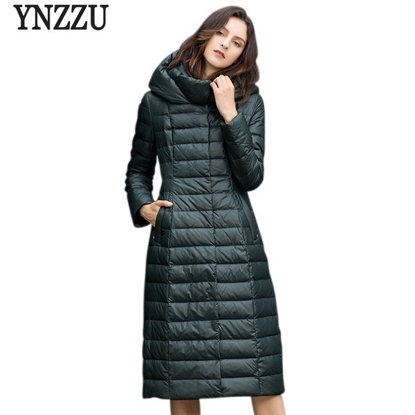 

brand elegant 2018 winter jacket women solid long style 90% white duck down coat woman with hooded thicken warm outwears ao781, Black