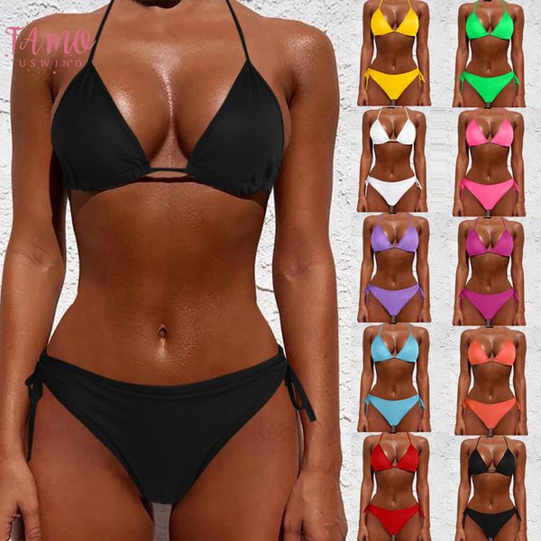 

neon pink brazilian bikini 2020 new women swimwear halter swimsuit female two pieces bikini set bather bathing suit swim, White;black
