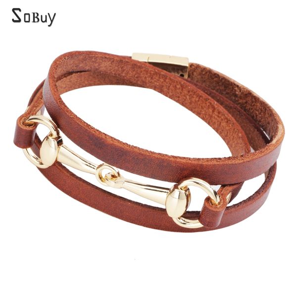 

new fashion multilayer wrap genuine leather bracelets men women jewelry punk stainless steel chain link charm bracelets, Black