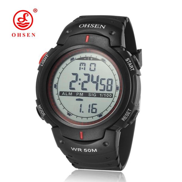 

ohsen digital watch men electronic wristwatch fashion rubber band alarm date display waterproof sport watch relogio masculino, Slivery;brown