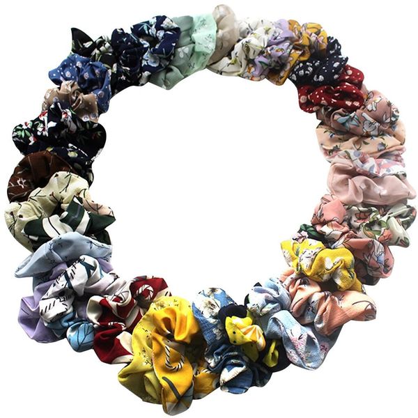 

36 soft chiffon scrunchie floral grip loop holder stretchy hair band elastics hair ties pack bright colorful bobbles bands m0725, Brown