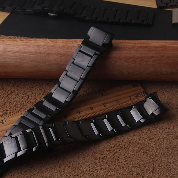 

watchbands solid curved ends for samsung galaxy sport 42mm wristwatch case black matte and polished metal bracelets, Black;brown
