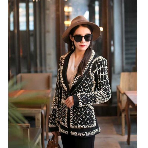 

nightclub female fashion bar dj costumes black beads ds singer performance costume stage host blazer, Black;red
