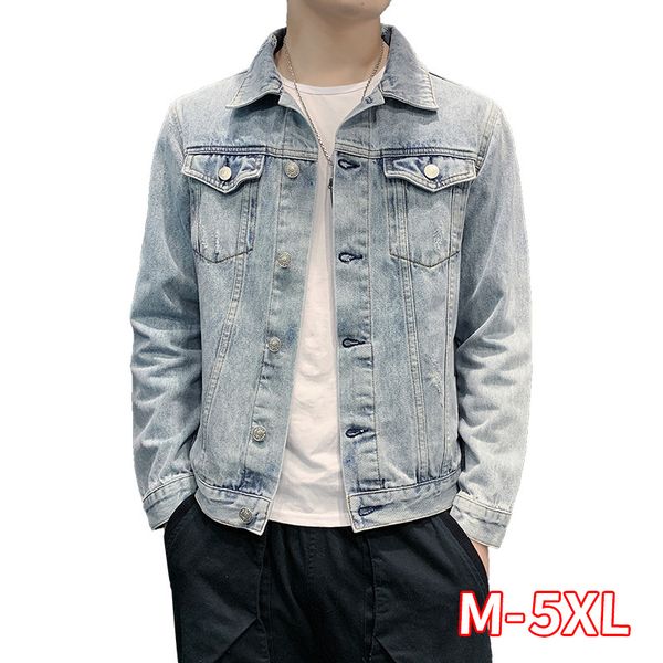 

new denim jacket men's korean version slim personality hole casual jeans jacket mens jean, Black;brown