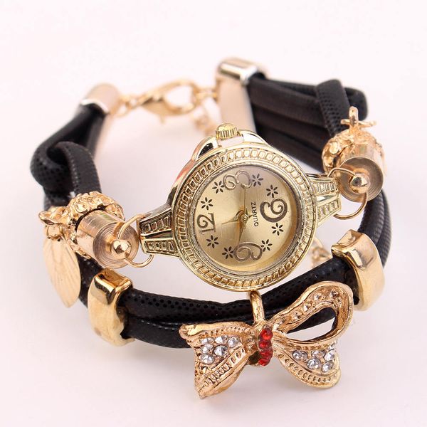 

women watches fashion casual bow bracelet watch women relogio leather rhinestone quartz watch clock female wristwatch femme, Slivery;brown