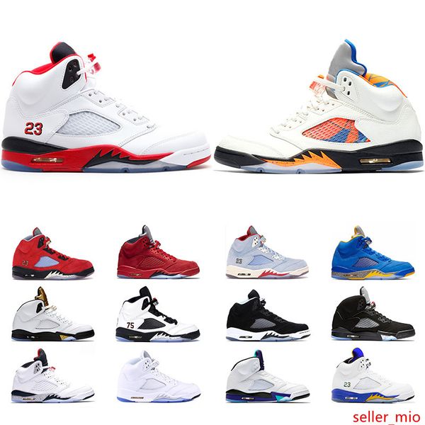 

5 men basketball shoes 5s bred fire red ice blue laney blue yellow trophy room mens trainer athletic sport sneaker ing