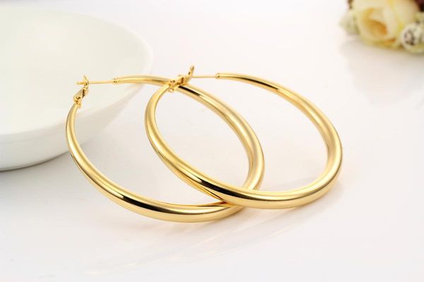 

yellow or rose gold color round loop big large circle creole hoop earrings for women girls fashion jewelry pendientes aros gift, Golden