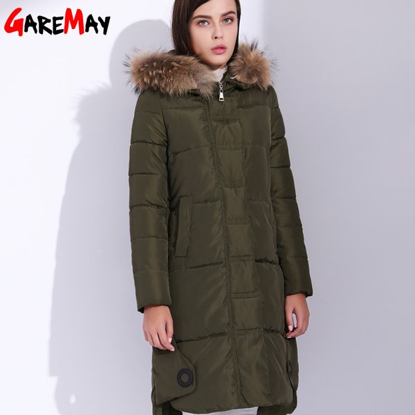 

real fur parka coat women fur jacket coat warm women's jackets plus size long hooded parkas for women winter 2017 black garemay