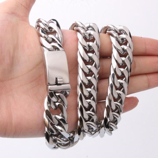 

polishing 16mm biker men silver color stainless steel 7-40 inch curb cuban link chain necklace or bracelet xmas jewelry