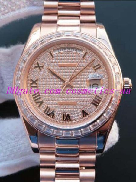 

2 style mens 40mm 228345 218399 18k rose gold factory chocolate diamond roman dial automatic fashion men's watches wristwatch, Slivery;brown