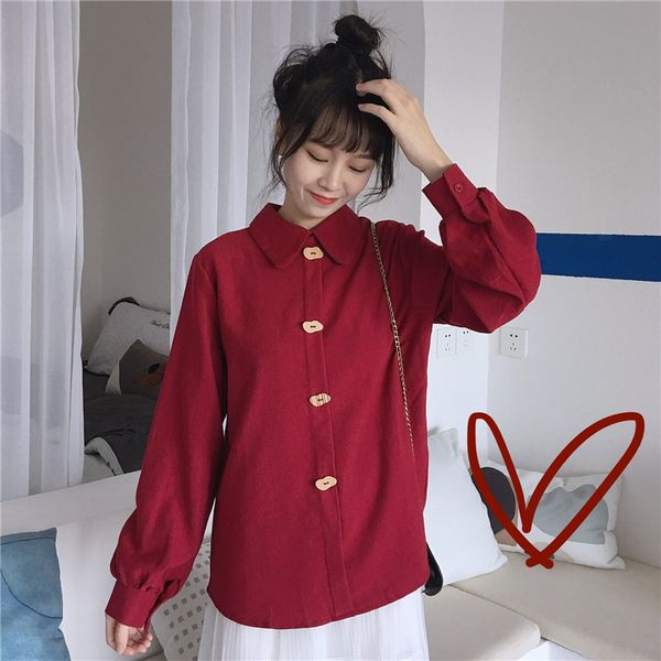 

new autumn preppy style women shirts full sleeve loose solid very + 5 small clear blouse shirt white red blue 18066