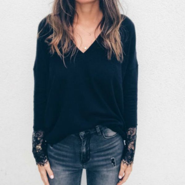 

womens sweaters women designer sweater spring women cuff lace deep v neck long sleeve sweater ladies oversize long sleeve jumper top, White;black