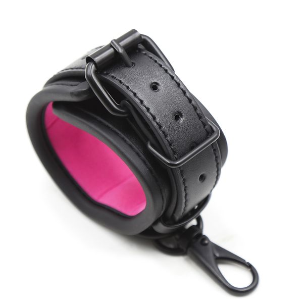 

cuffs wrist size soft leather handcuffs black/pink with anklet sponge hand adjustable foot toys bondage restraints fdauw