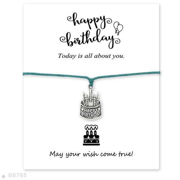 

handmade rope happy birthday cake charm bracelets for women men friendship statement wish jewelry gift with card, Golden;silver