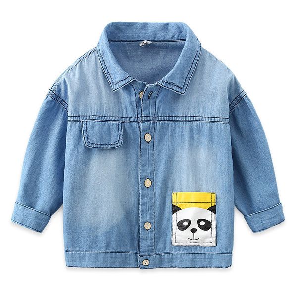 

cartoon pocket cloth children's denim shirt 2020 spring long sleeved boy shirt, White;black