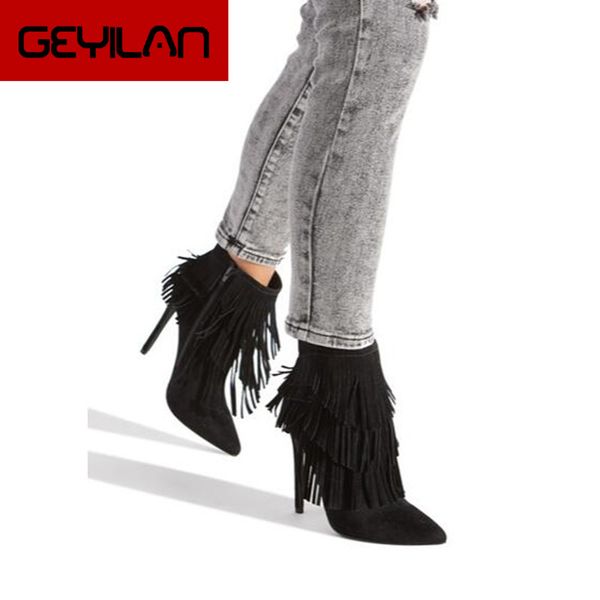 

heals boots women pointed dress boots female party new design tassel high heels women shoes drop ship, Black