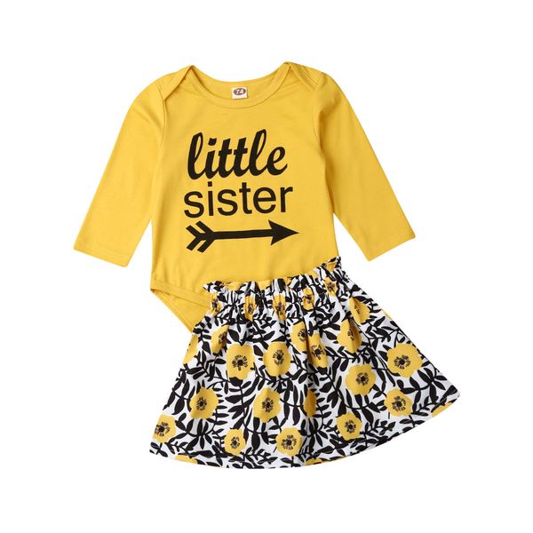 

0-24m newborn baby girl clothes little sister romper littl floral dress outfits 2pcs autumn baby clothig set, Pink;blue
