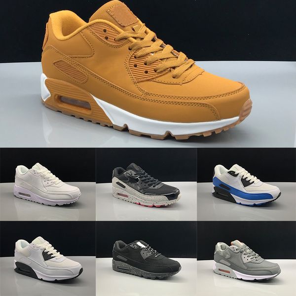 

90 Men Women Running Shoes Core Triple Black White Wheat Red Grey Oreo Blue Cheap Casual Sport Sneaker Size 5.5-11 Free Shipping