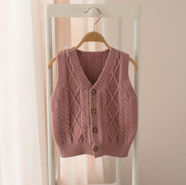 

5pcs/lot 2020 v kids knitted vest sweater solid twist thread children baby boys girls knitting vest sleeveless outwear dropship, Blue
