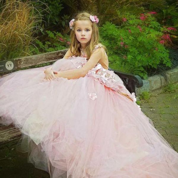 

new pink lace 3d flowers princess flower girl dresses for wedding baby girls party dress pageant gown custom made high quality, White;red