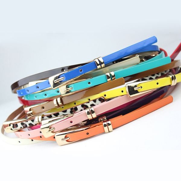 

2019 new 8 colors thin pu leather belt female red brown black white yellow waist belts for women dress strap wholesale, Black;brown