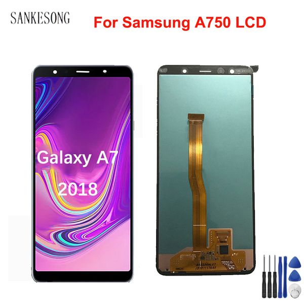 

original 6,0 '' super amoled для samsung galaxy a7 2018 sm-a750f a750f a750 жк-дисплей с сенсорным экраном дигитайзер ассамблеи + инструмент