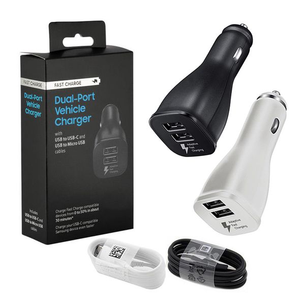 

Genuine adaptive fa t car charger dual port vehicle charger with 4ft micro u b type c charging cable for apple am ung android