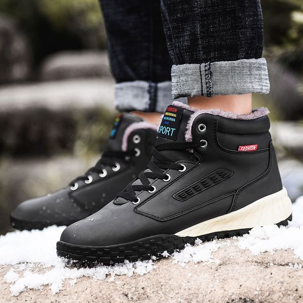

2019 winter athletic shoes men's outdoor plus velvet high shoes men selling 48 large size cotton-padded men's, Black