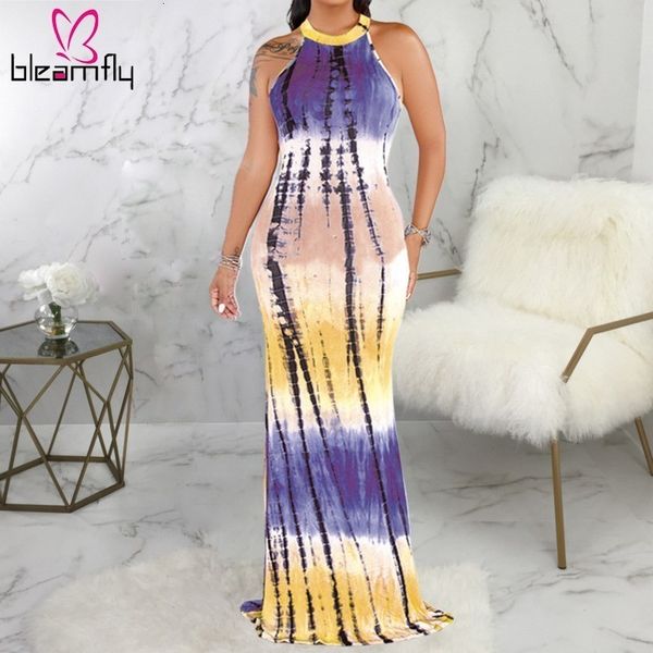 

club tie dye printed boho long dress women o-neck sleeveless cut out mermaid maxi dresses summer ladies elegant vestidos, Black;gray