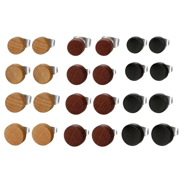 

boniskiss 1 pair wood stud earrings punk gothic stud earring for women men 6mm 8mm 10mm 12mm hip hop rock earrings jewelry, Golden;silver