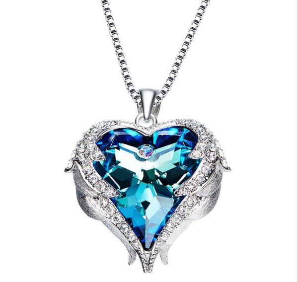 

europe and the united states new exquisite marine heart-shaped multicolor crystal necklace fashion gift accessories female ing, Silver