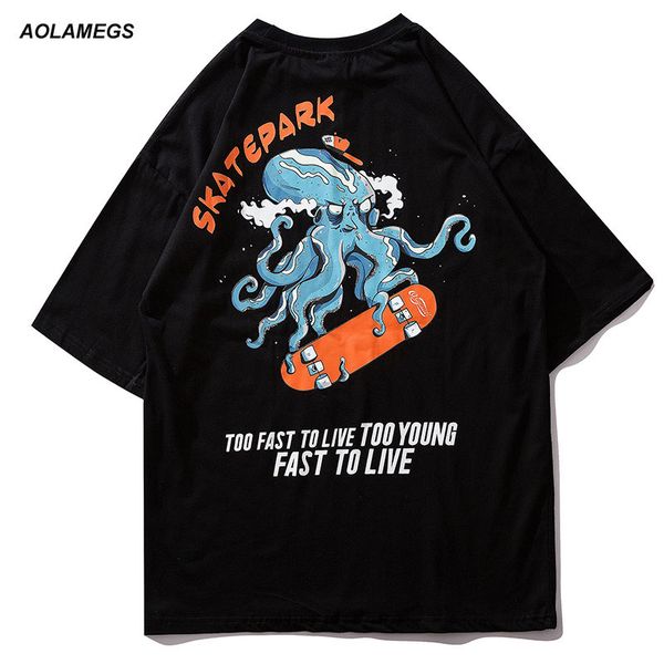 

aolamegs men's tee shirts cartoon animal printed men t shirt o-neck fashion t shirt short sleeve high street tees streetwear, White;black