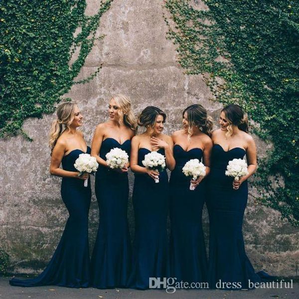 Новый простой темно-синий невесты платья Line Милая рукавов Русалка подружек платья / горничной честь платья для свадьбы