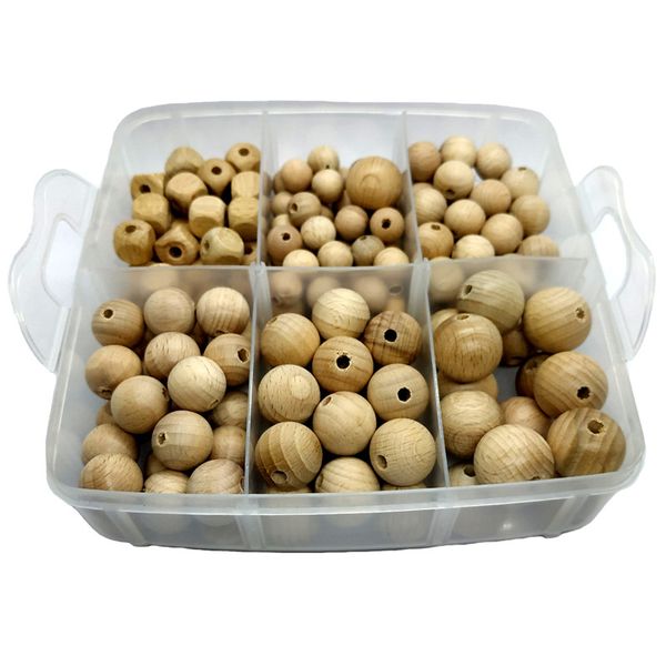 

бук деревянные круглые бусины набор teether жевательная 160pcs 12-20mm organic wood зубные бисер ожерелье diy младенца teether craft изготов